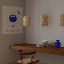 3 Pilke Signature 18 Wooden Pendant lights above a desk