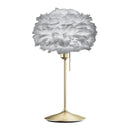 Brass Sante Table Lamp by Umage with Grey Feather Lampshade.