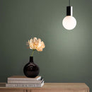 pearl drop led pendant light in gunmetal with books and plant