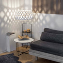 Pilke White Birch Wooden Pendant Light above a side table